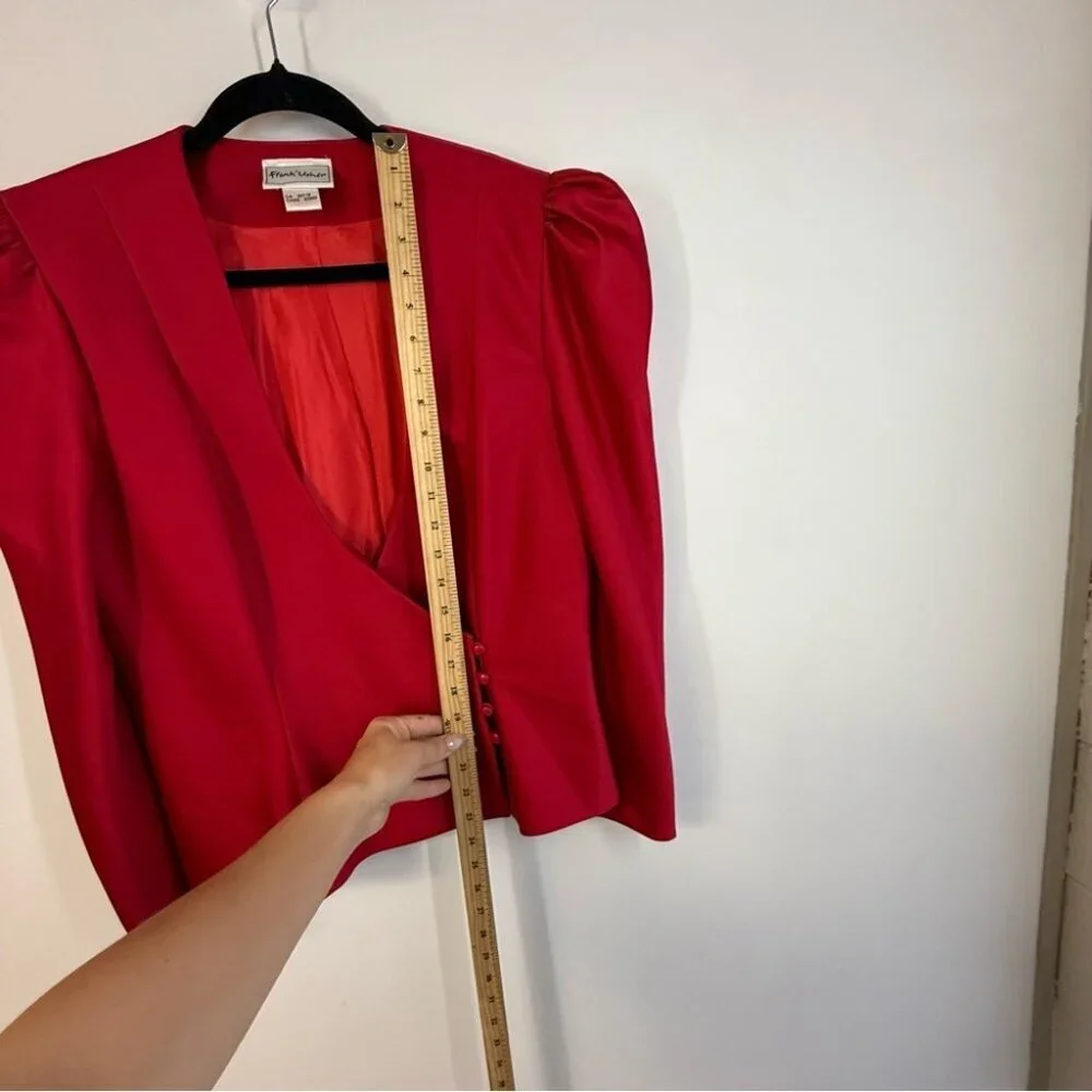 Vintage Frank Usher Red Office Core UK 38 Suit Skirt Set Blazer Pencil Skirt
